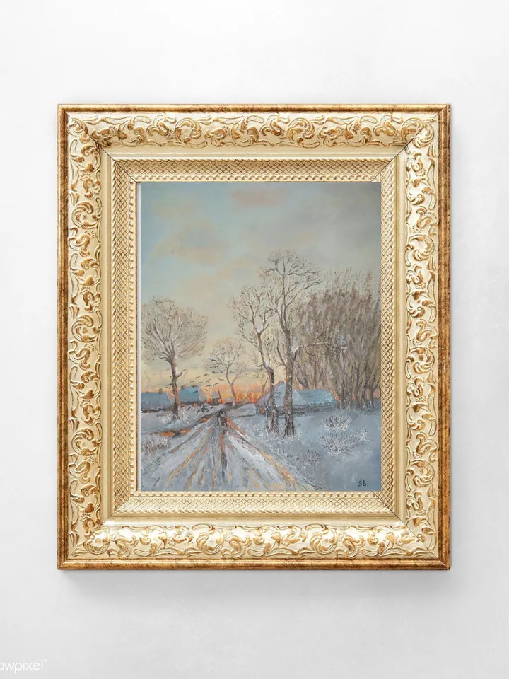Landscape Oil Painting Last Snow, Thaw, Sunset Handmade Wall Art Reproduction 20x16 Inches