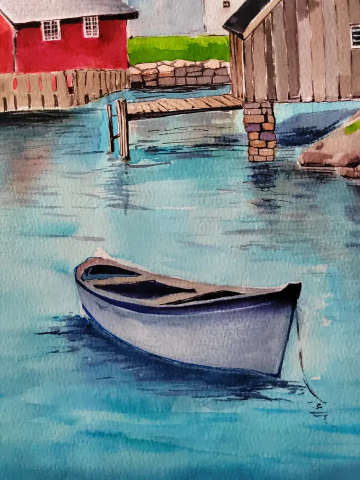Norwegian Village Painting Original Watercolor Art Scandinavian Landscape 11.8x15.7 in by Art Café