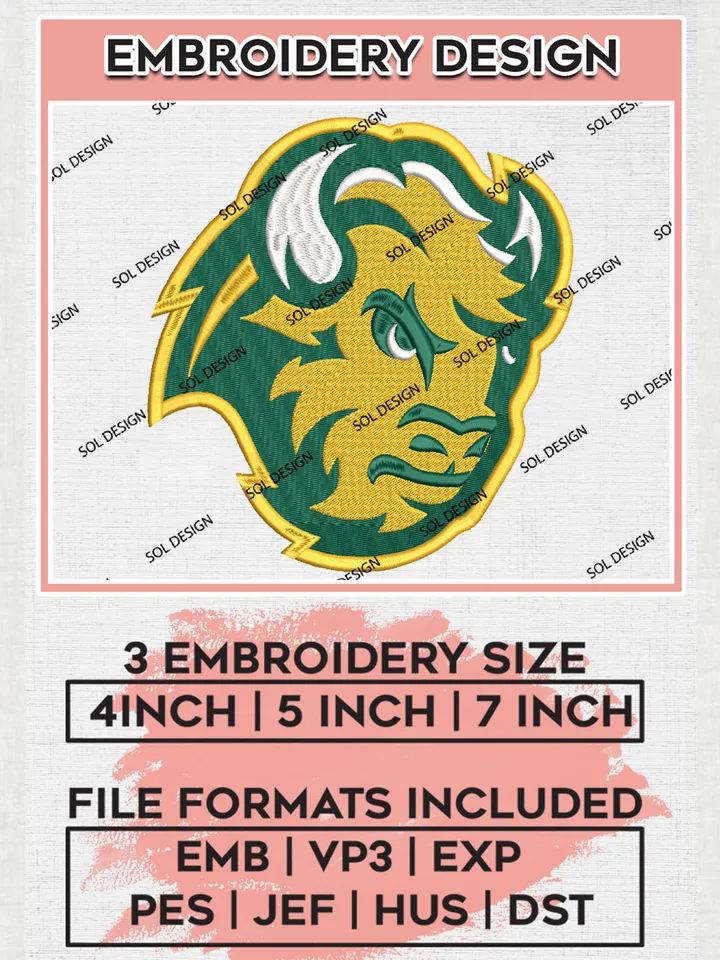 North Dakota State Bison College Football Team Head Mascot Logo Embroidery Design Files, NCAA North Dakota State Bison Machine Embroidery, NCAA Teams, Game Day, 3 sizes, NCAA Machine embroidery designs, Digital Download