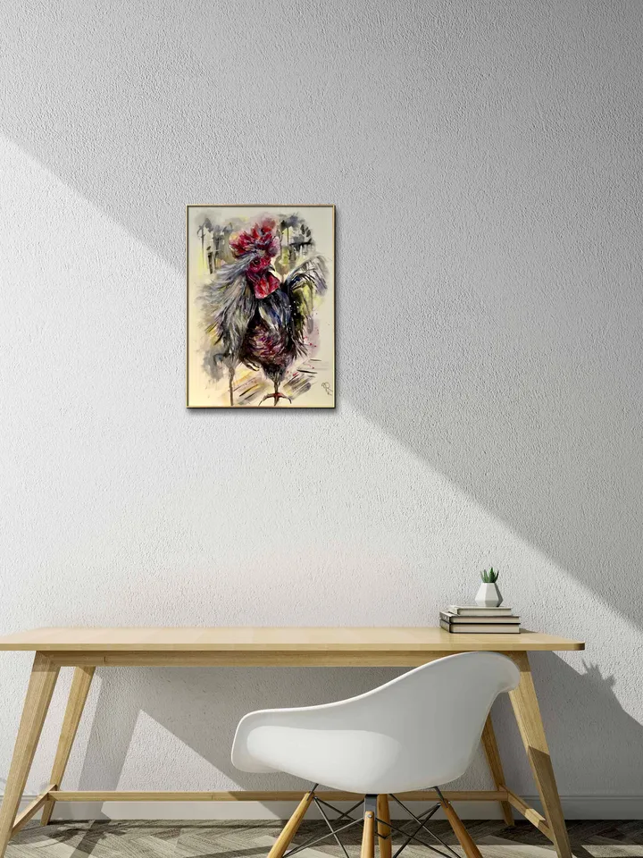 Silver rooster original watercolour mix media artwork on watercolour paper,birds painting watercolour,home decoration wall art,gift