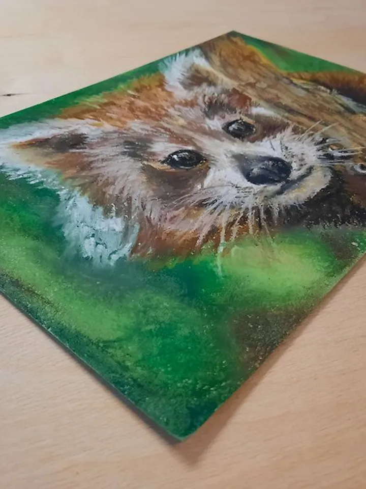Red Panda painting Animal painting Original painting Oil pastel painting