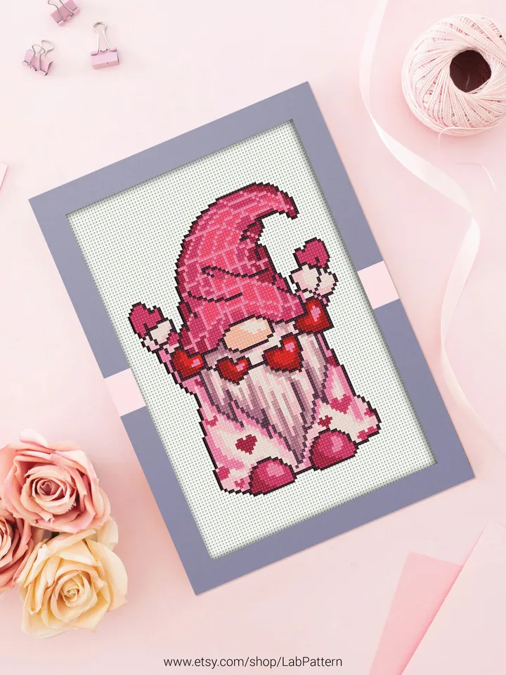 Gnome Heart Cross stitch pattern | Embroidery Pattern | Instant Download | Embroidery Designs