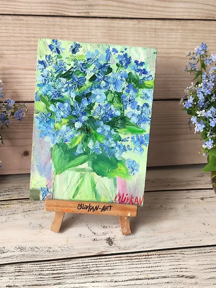 Forget me nots Painting Bluebonnet Original Oil Art Floral Artwork