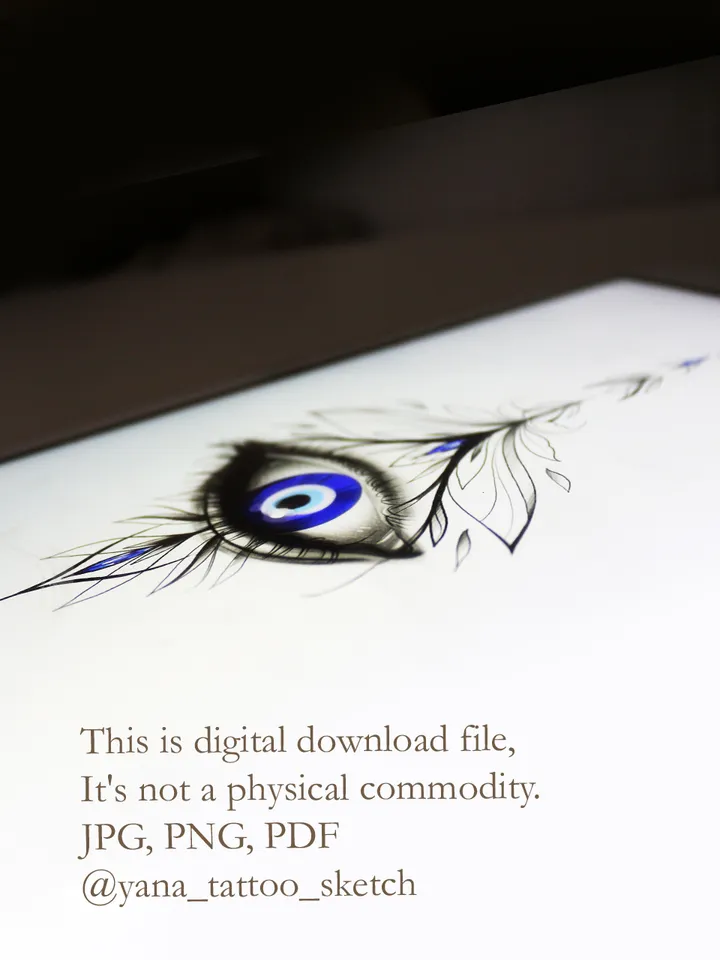 Evil Eye Tattoo Design For Females Turkish Evil Eye Tattoo Idea Drawing Sketch, Instant download JPG, PDF, PNG