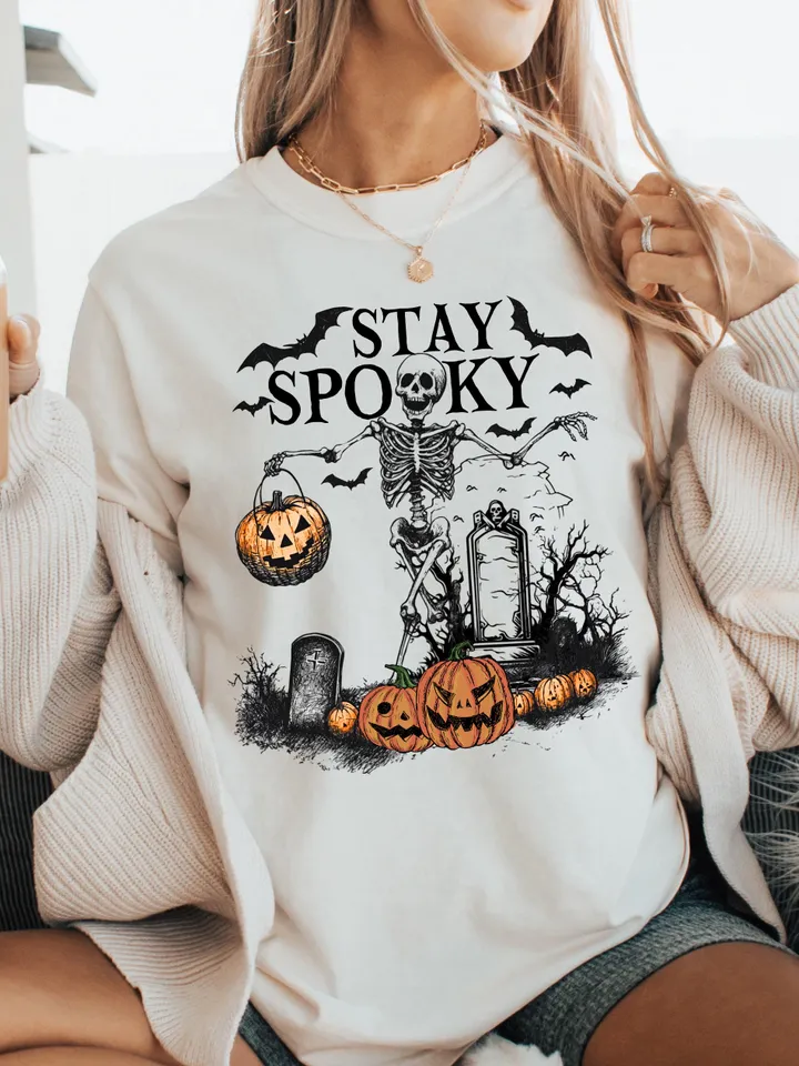 Skeleton Halloween Stay Spooky Png, trendy halloween shirt png Stay Spooky Sublimation File, Halloween PNG Retro Halloween Spooky Season Png