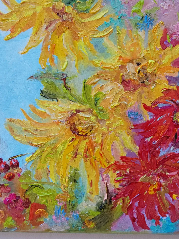 "Still life. Sunflowers" oil painting on canvas 30x30cm (12x12inch)