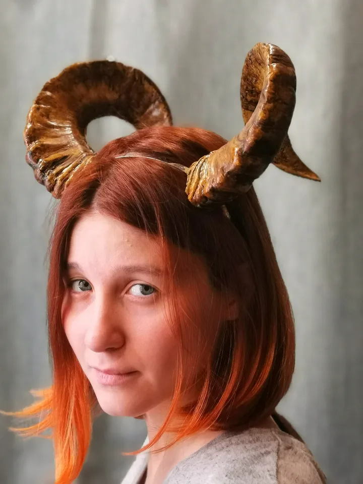 Ram Horns, Horns Headband, Twisted Ram Horns Headpiece for Halloween or Photoshoot, Big Natural Horns