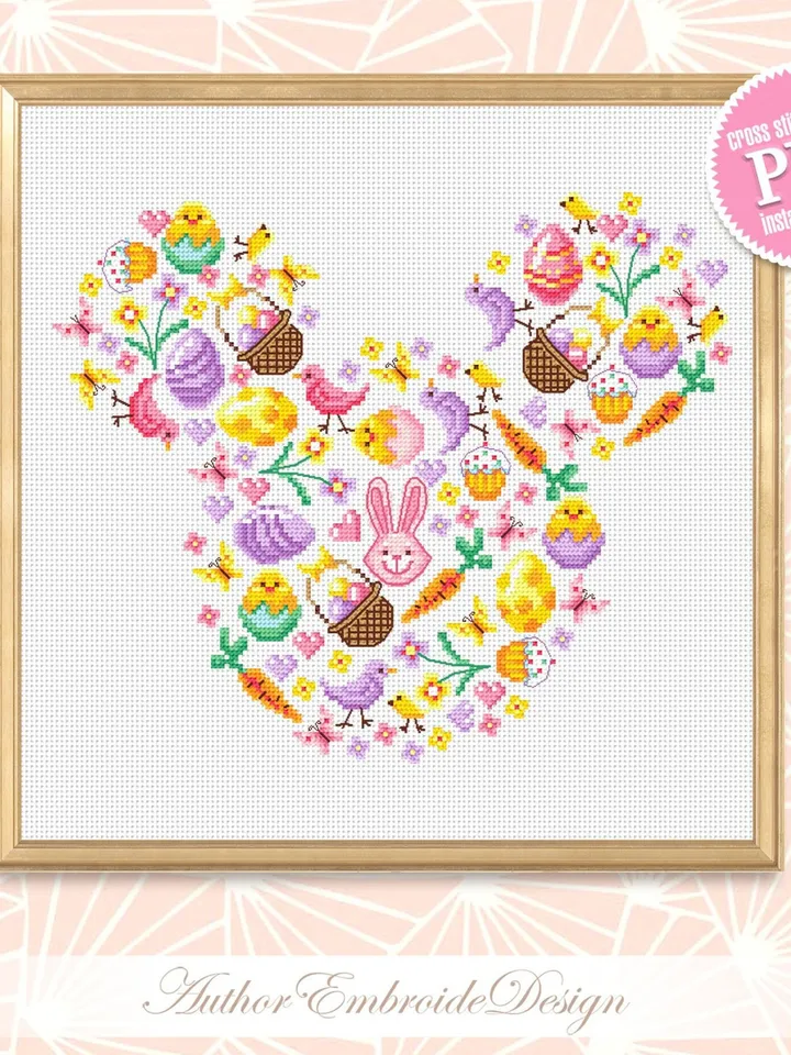 Easter sampler in mouse silhouette cross stitch pattern PDF download Happy Easter cross stitch chart, Mouse head pattern digital PDF #T26