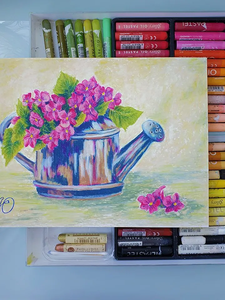 Violet Painting Pansy Original Art Floral Wall Art Flower Painting Oil Pastel