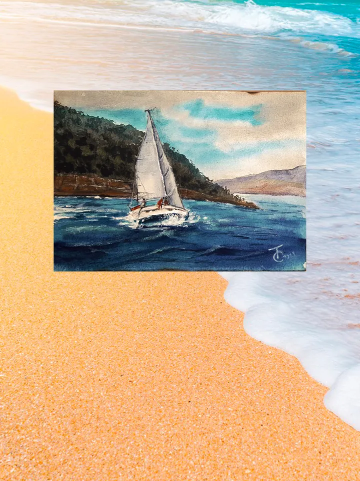 Sailboat. Sea voyages watercolor series