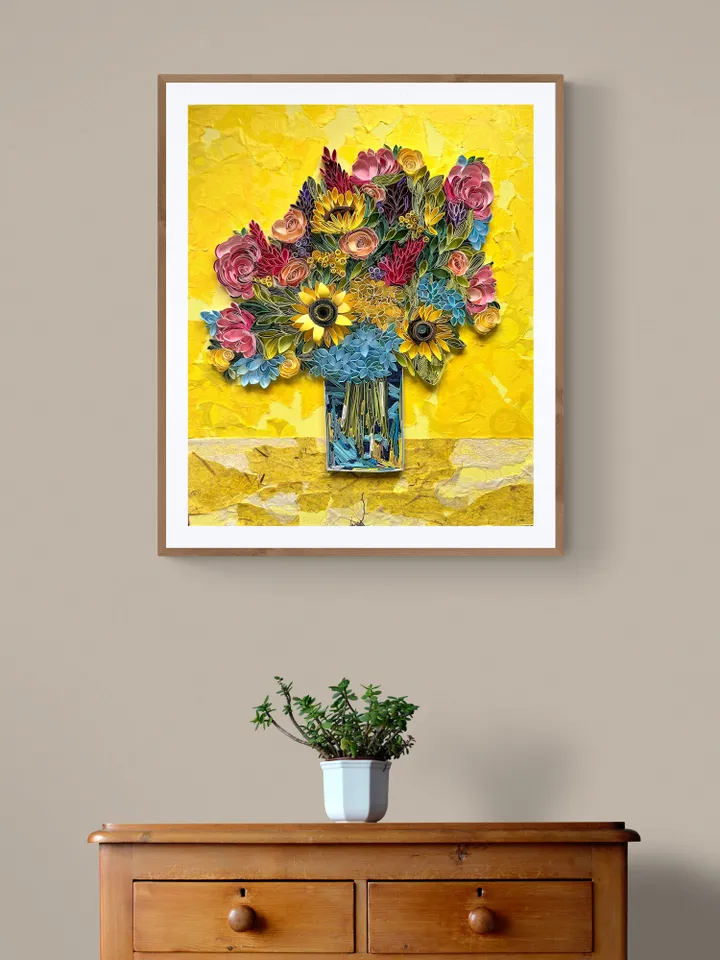 Original quilled wall art Paper painting Bouquet with sunflowers | Quilling Art