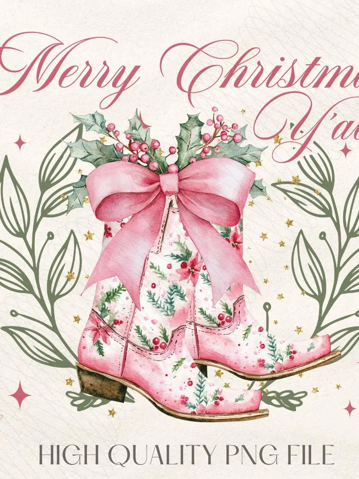 Cowboy Pink Christmas PNG, Merry Christmas png, Western Sublimation, Western Christmas png, Christmas png, Coquette country Christmas png