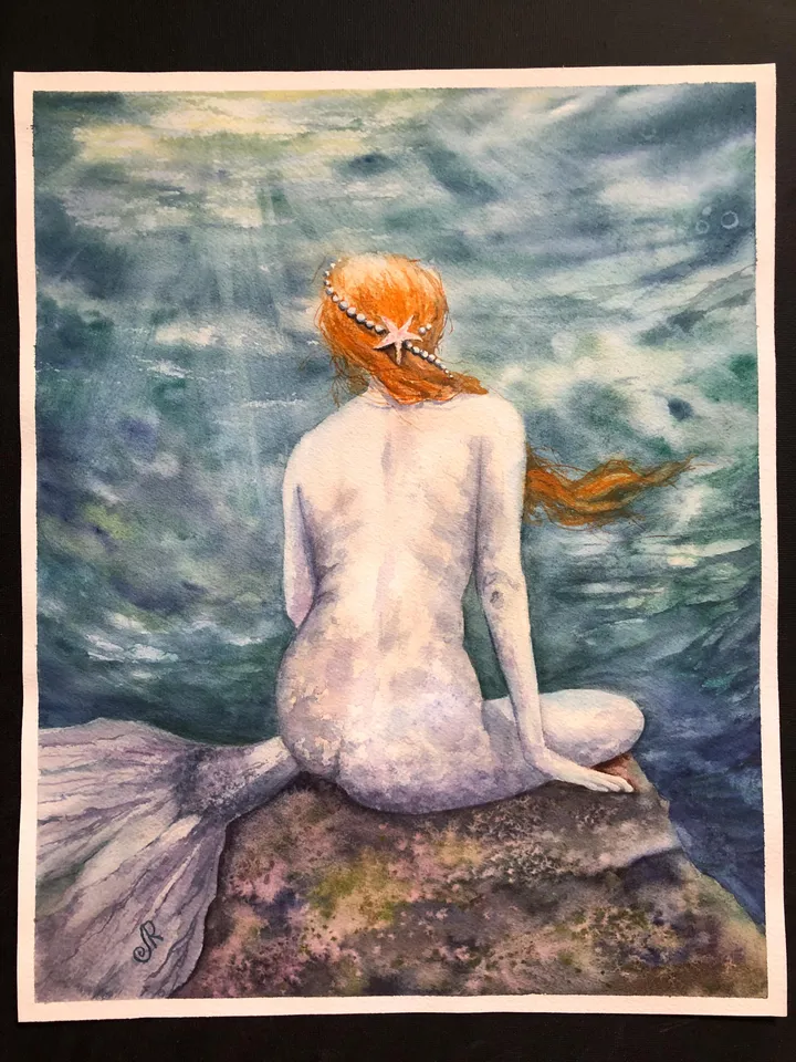 Mermaid Original Painting Woman Watercolor Wall Art