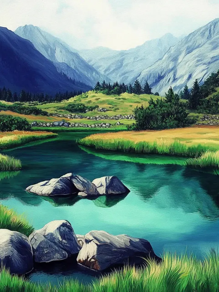 10 Mountain lake landscape digital image poster, Tarn scenery