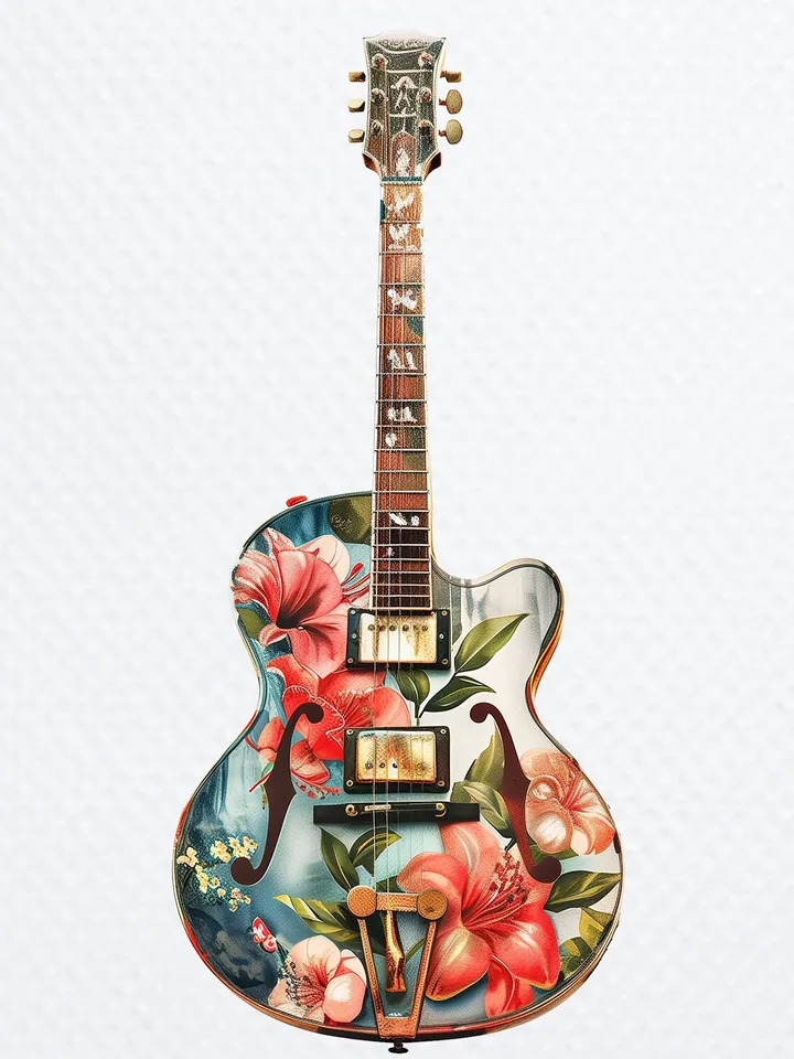 10 Vintage Floral Guitar Clipart, Printable Watercolor clipart, High Quality JPGs, Digital download, Paper craft, junk journals