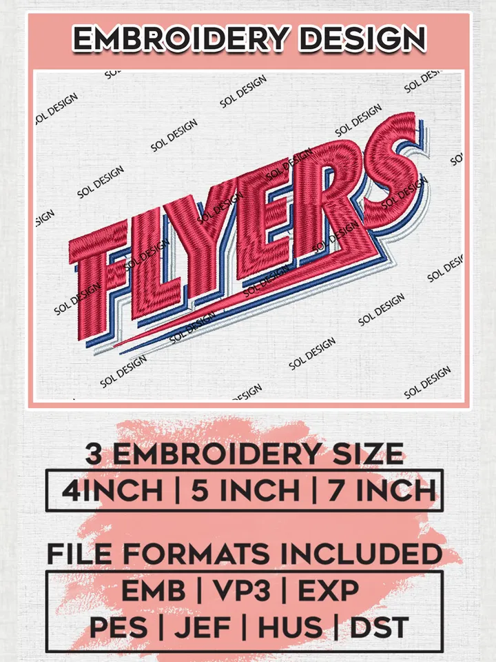 NCAA Flyers Team Wordmark Logo Embroidery Design Files, NCAA Dayton Flyers Machine Embroidery, NCAA Teams, 3 sizes, NCAA Machine embroidery designs, Digital Download