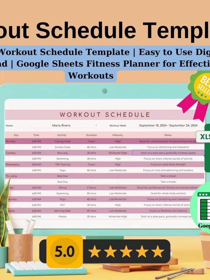 Editable Workout Schedule Template | Easy to Use Digital Download | Google Sheets Fitness Planner for Effective Workouts