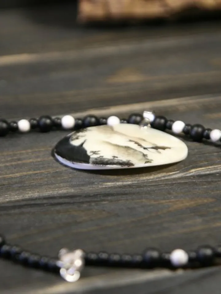 Dragon necklace. Miniature painting of dragon on mother of pearl pendant