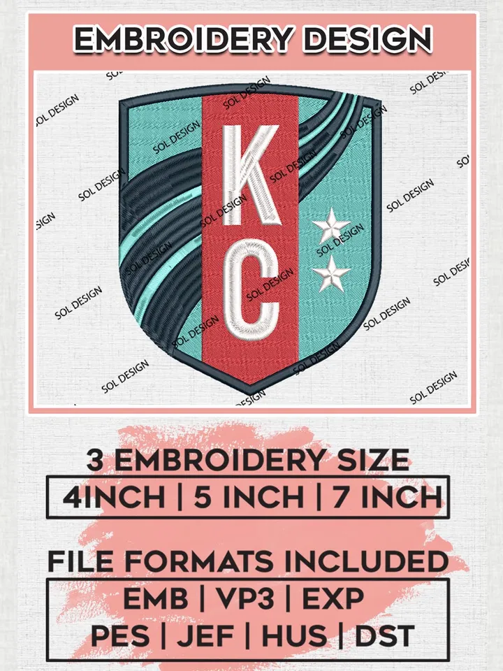 NWSL Kansas City Current Logo Embroidery Designs, NWSL Kansas City Current Machine Embroidery Design, Football Team Logo Embroidery Files, NWSL Team, 3 sizes, Machine embroidery Files, Digital Download