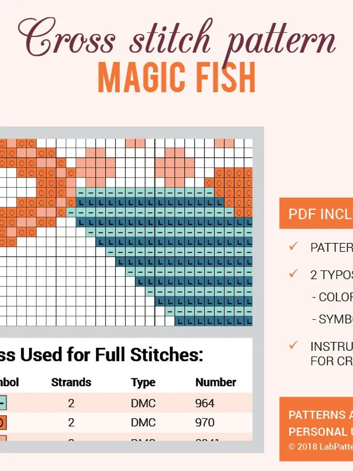Cross stitch pattern Magic Fish Cross stitch pattern Ornament Geometry Orange PDF Format Instant Download Home decor Modern