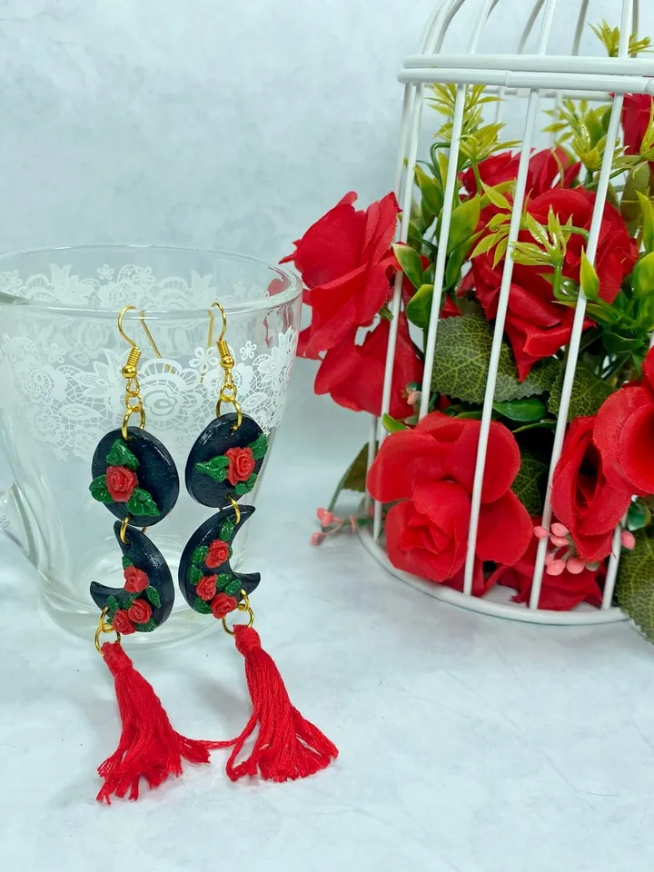 Earrings made of polymer clay. Red earrings. Handmade jewelry.