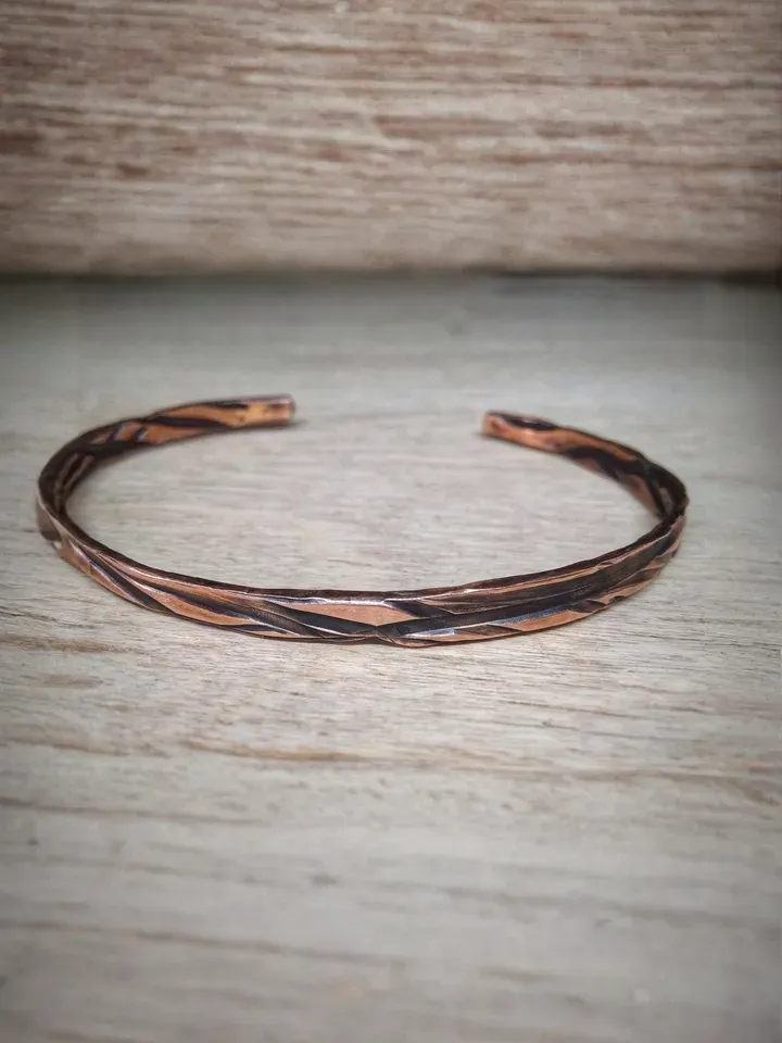 Copper men bracelet Textured oxidized copper cuff Natural Healing 7th Anniversary gift 3 sizes available