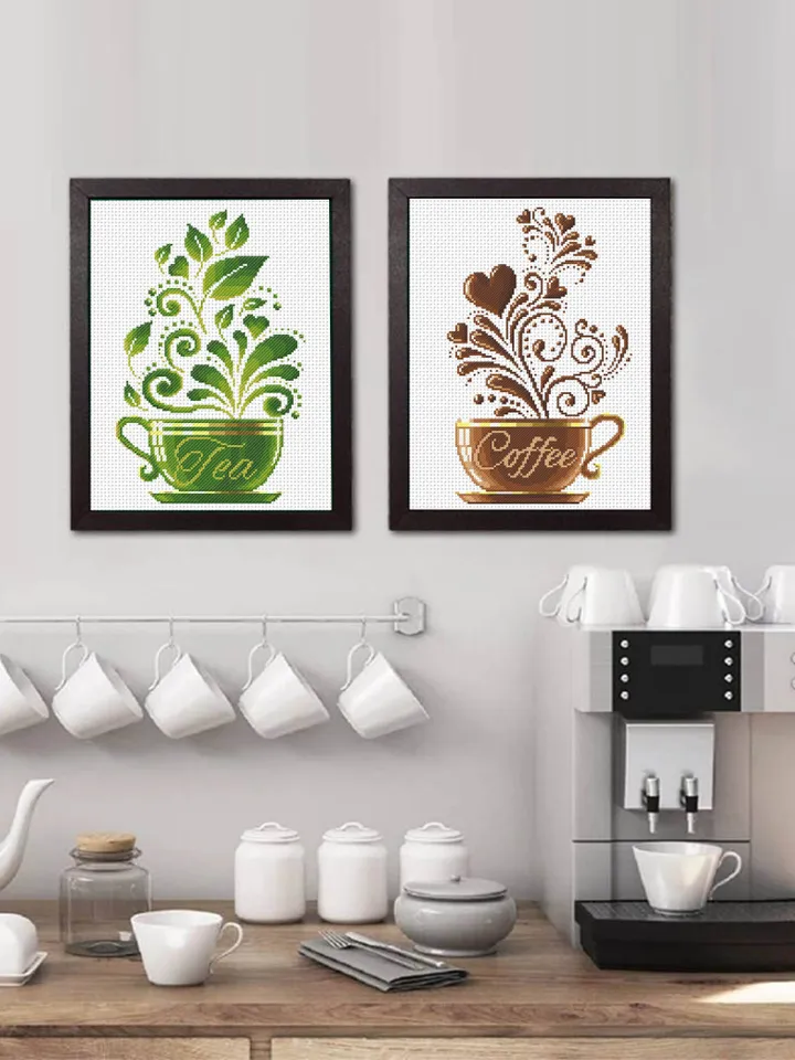 Coffee tea set cross stitch pattern download PDF Modern sampler coffee embroidery beginners Easy cute cross stitch kitchen decoration #S61