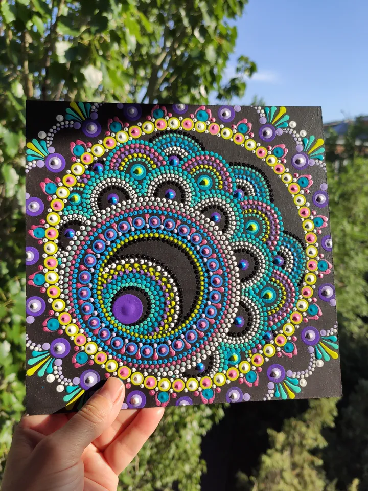 Dot Mandala Painting Colorful Original Art 20 by 20 cm / 8''