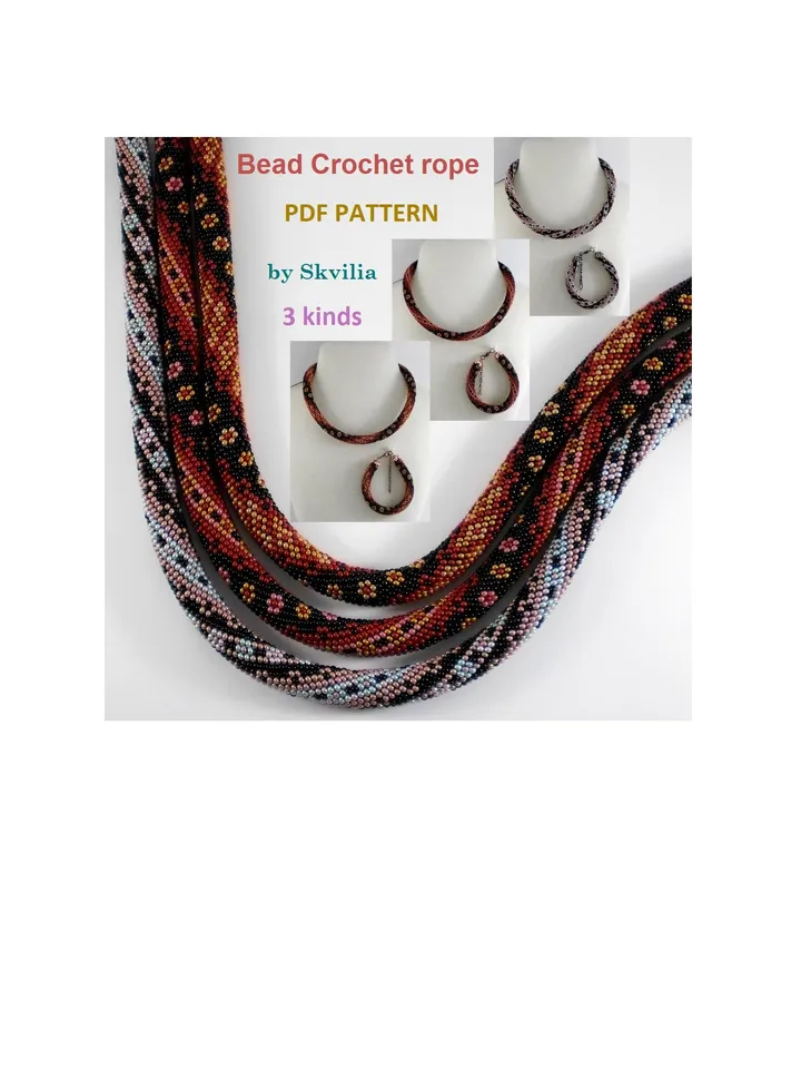 Bead Crochet Necklace Bracelet pattern,Rope bead crochet,patterns seed beads DIY,bead crocheting, bead jewelery,Instant Download,PDF pattern