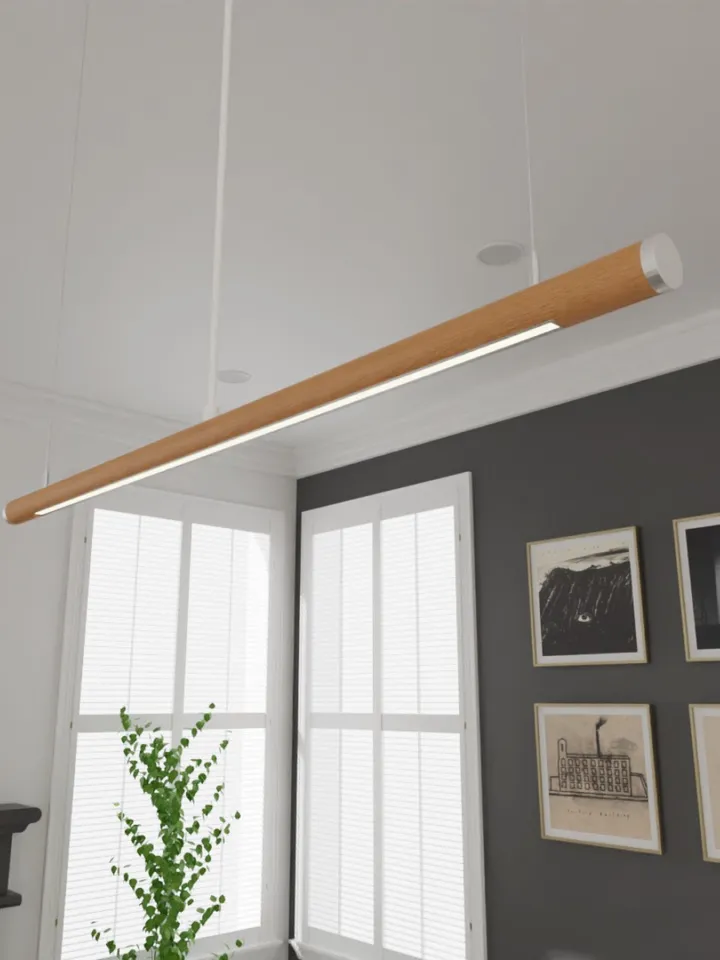 Wooden LED linear pendant light, wood chandelier, hanging lamp