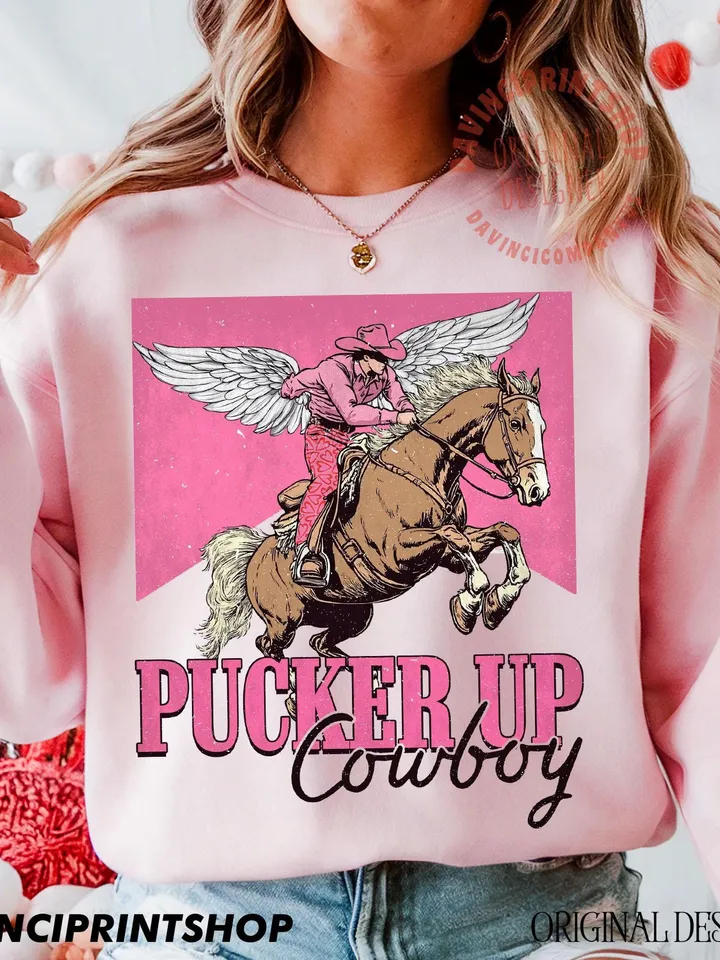 Pucker Up Cowboy PNG, Western Valentines Png, Retro Valentine Png, Valentines Cowboy, Valentines Png, Western Hearts Png, Vintage Cowboy Png