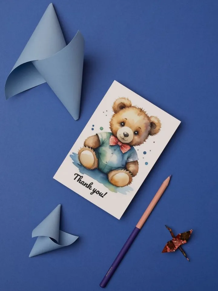 Mini postcards/tags with watercolor illustrations of bears "Thank you!"
