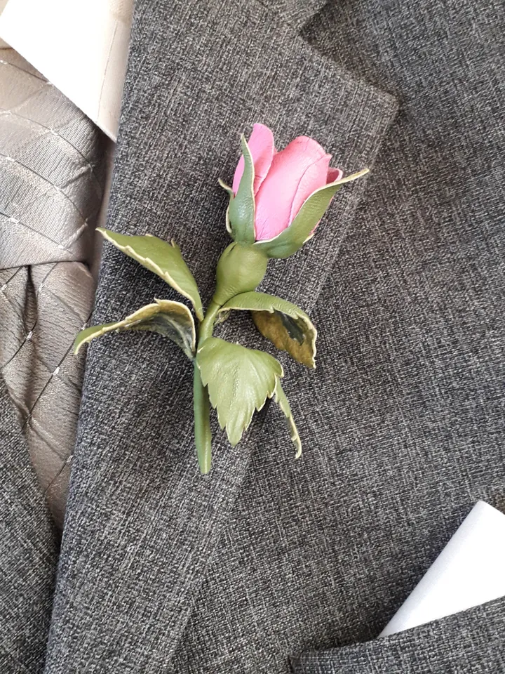 Pink rose leather brooch for her Leather jewelry