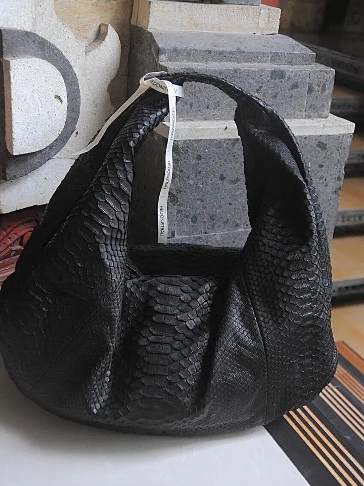 Big Soft Hobo Classy Sport Woman Bag | Purse Genuine Python Skin | Reptile Skin Products | Black Big Elegant Leather Designer Soft Bag Snake