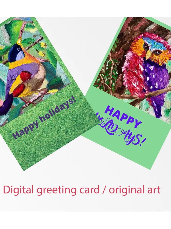 Set of greeting cards, Merry Christmas card, Digital download original art, Owl Goldfinch Robin, 5 cards, Holiday card