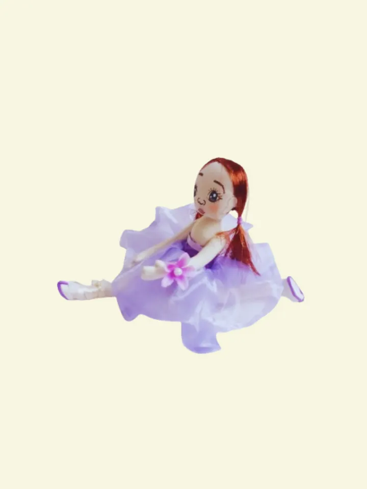Handmade Textile Ballerina Doll – Purple Chiffon Dress, Moveable Arms & Legs-10.2 in