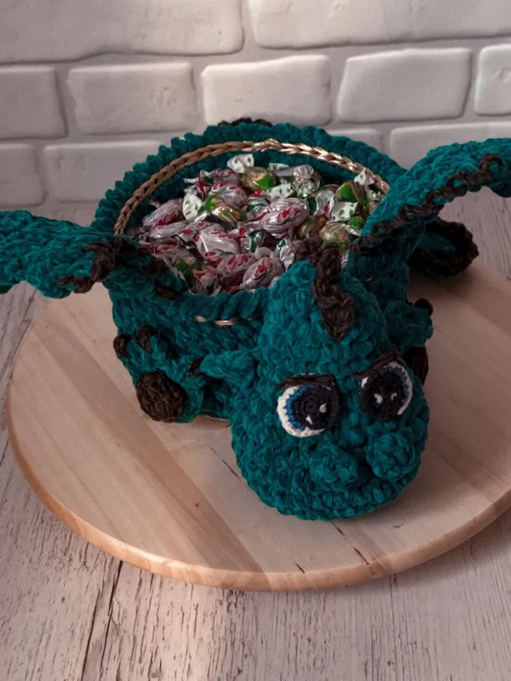 Softy basket dragon, Christmas decor, symbol New Year 2024, gift for lucky, interior ornament, living room storage, eco friendly