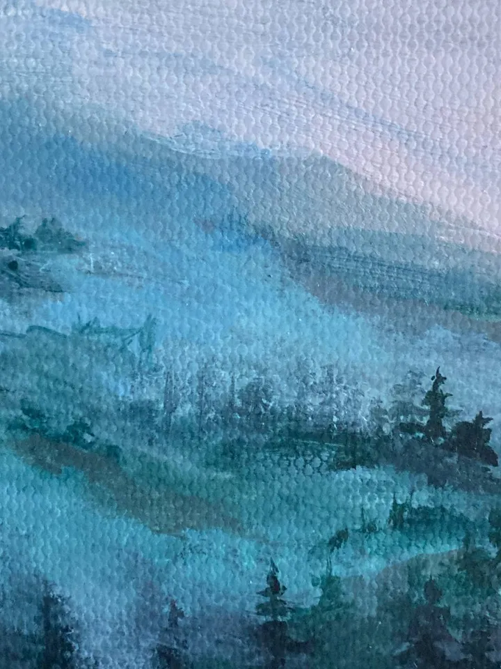 Original Forest Painting Foggy Forest Mountains Small Moody Painting