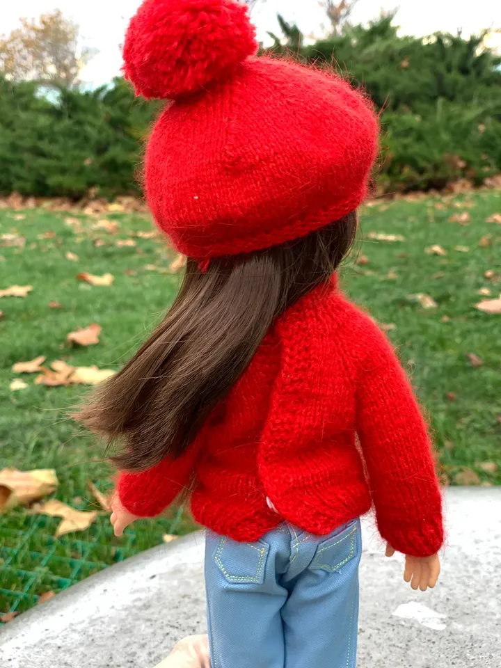 Sweater & Beret for Paola Reina KNIT PATTERN and Tutorial Christmas for Boneka 12-13 inch doll, Ruby Red Siblies, Les Cheries 32 cm PDF, eng