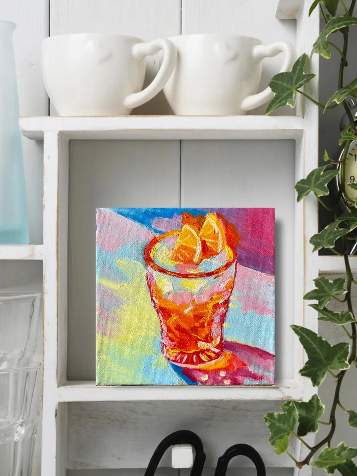 Negroni Still Life Painting on Canvas Original Cocktail Drink Wall Art Bar Cart Decor 6"x6"