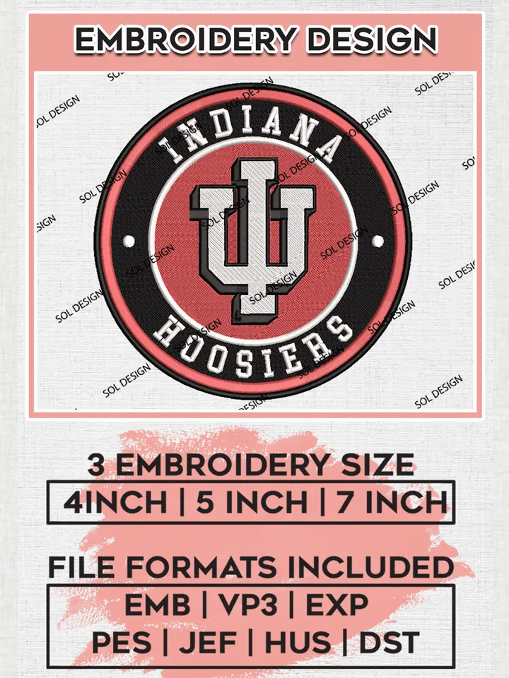 NCAA Indiana Hoosiers Round Logo Embroidery, NCAA Indiana Hoosiers Logo Embroidery files, NCAA Teams, Machine embroidery designs, Digital Download