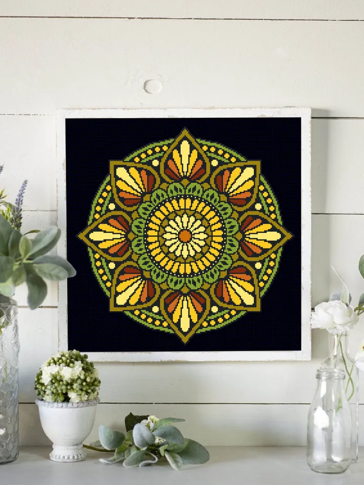 Boho mandala cross stitch pattern PDF download Mandala ornament cross stitch chart, Mandala pattern digital PDF, DIY Home decor #M125