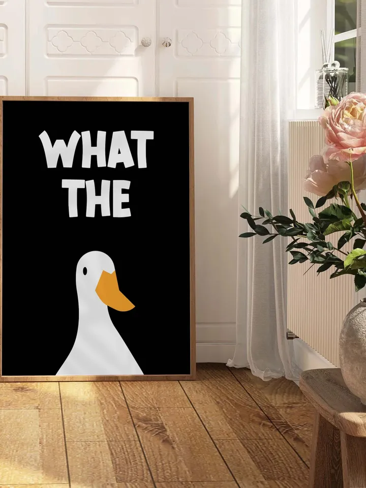 What the Duck Poster Funny Bathroom Wall Art Printable Duck Quote Digital Humor Sign Quirky Toilet Decor Instant Download Digital black