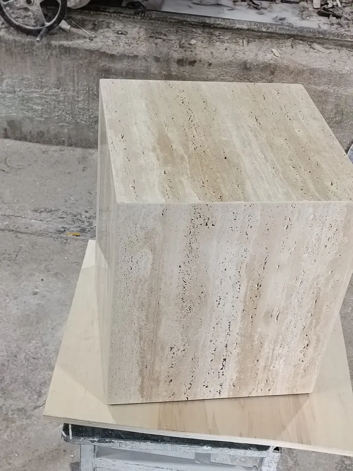 Travertine cube table,nightstand side table end table real travertine handmade and free shipping