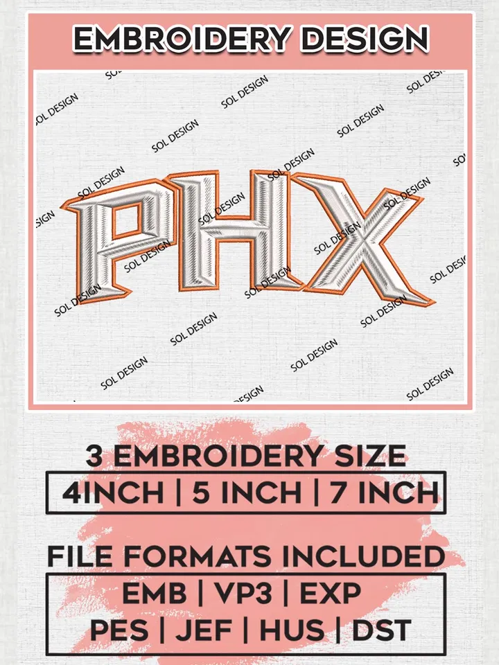 NBA Phoenix Suns PHX Logo Embroidery Files, NBA Phoenix Suns Team Logo Embroidery, NBA Machine Embroidery Designs, NBA Embroidery Design, Machine embroidery Files, Digital Download