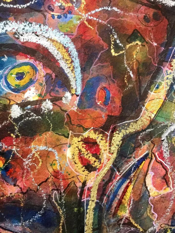 Original Abstract fantasy faces, watercolour mix media one of a kind painting on watercolour 400 g paper,home decoration or gift.