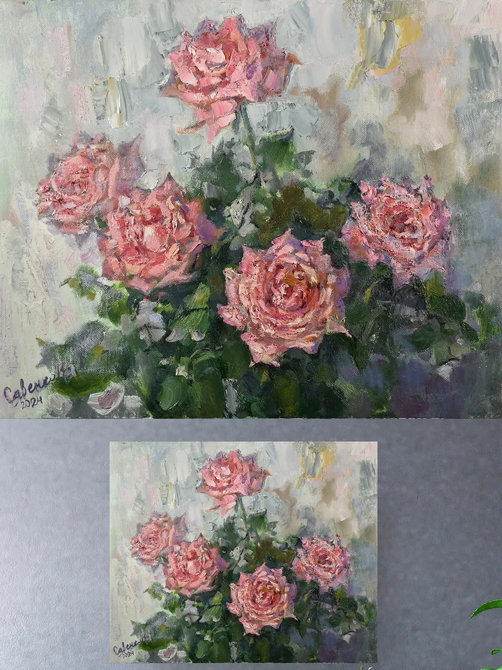 Roses Painting Red Flowers Artwork Floral Canvas Original Art Impressionism 油畫原作
