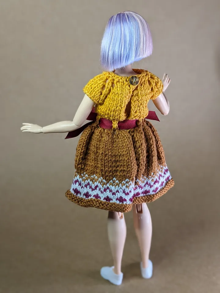 Handmade brown knitted dress for 1/6 scale fashion female dolls