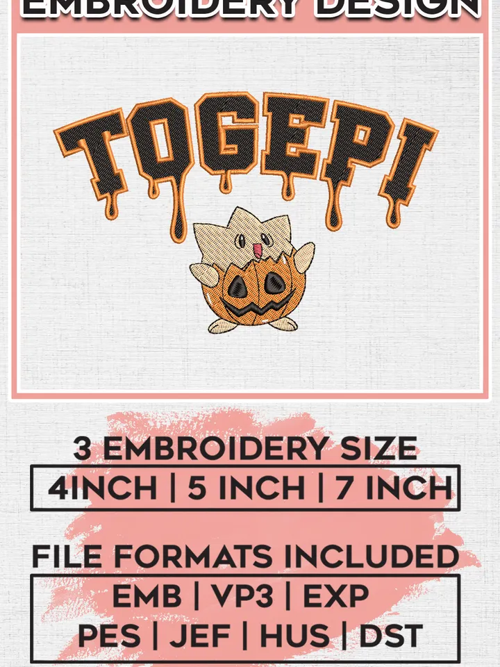 Togepi Pumpkin Halloween Drop Name Embroidery designs, Halloween Machine embroidery designs, Pokemon Embroidery files, Machine Embroidery Digitized Pes Files, Digital Download