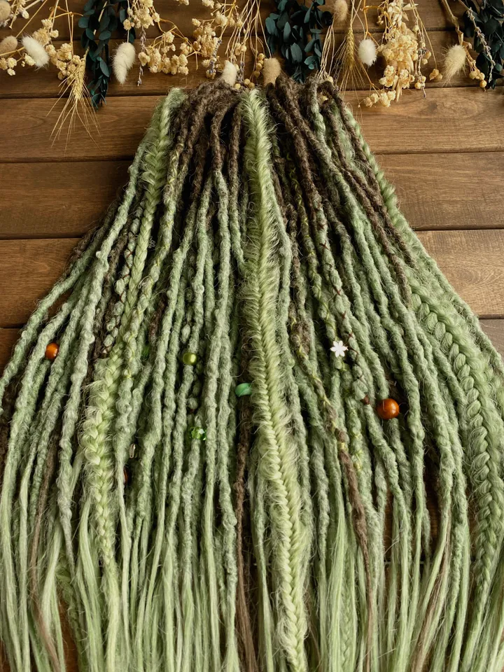 Brown to Forest green ombre De dreads Synthetic dreadlock extensions, Ready to ship